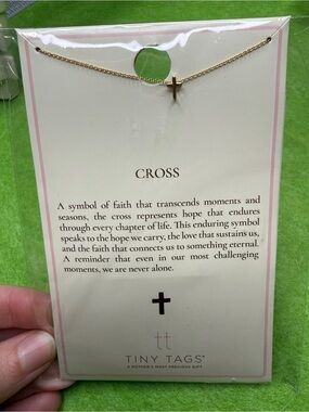 Gold Cross Necklace - Delicate Religious Pendant Tiny Tags